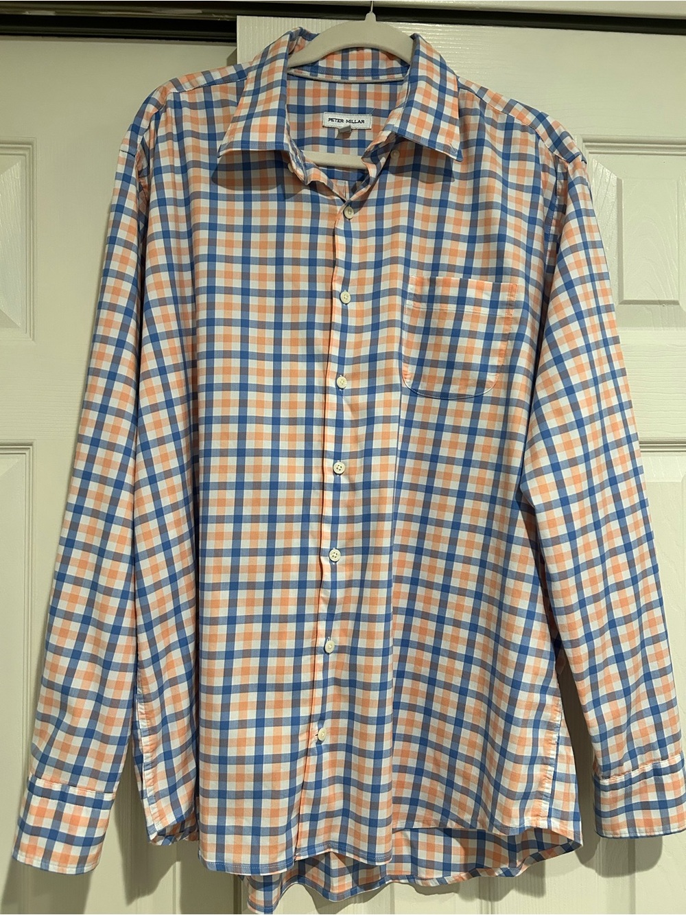Peter Millar Men's Blue & Orange Plaid Button-Up Shirt XL